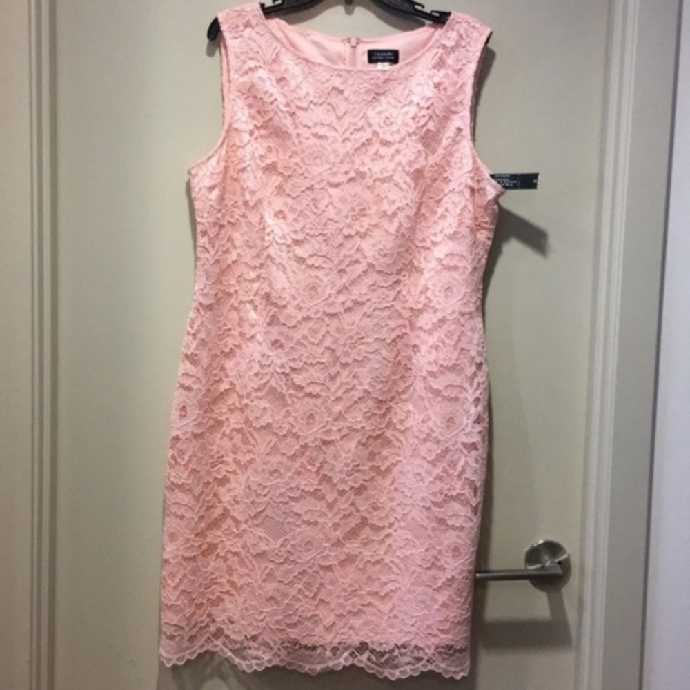 Tahari Arthur S. Levine blush pink crew neck lace overlay Dress NWT size 18